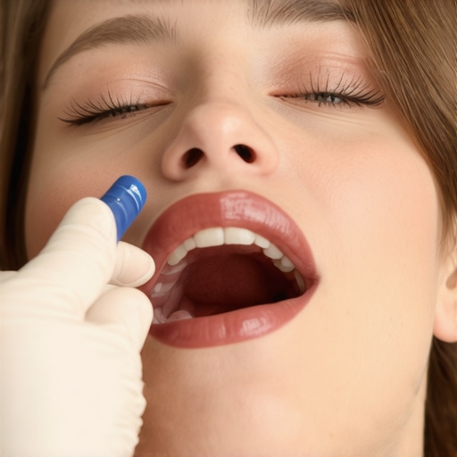 A dentist examining a patient's mouth alongside a patient indicating sinus pain with pressure points.