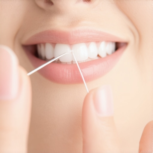 Effective Flossing Around Dental Bridges Person flossing around dental bridge with threader showing proper technique