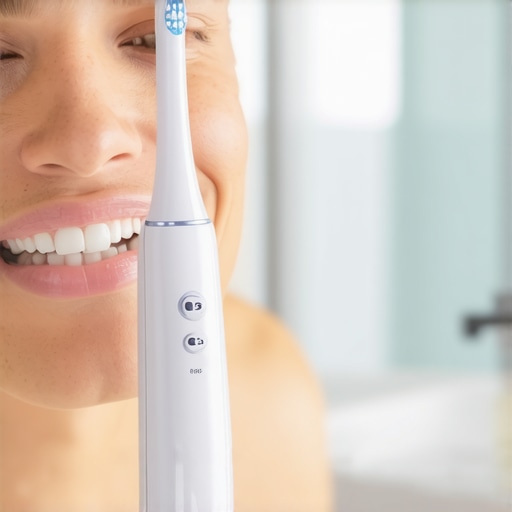 Person brushing teeth with Sonicare electric toothbrush, emphasizing effective dental care.