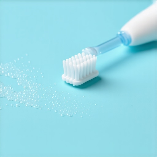 Effective Tools for Oral Health Maintenance Ultrasonic toothbrush and disclosing solution highlighting dental plaque