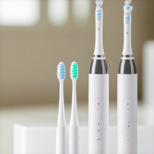 Essential Modern Dental Tools for Long-Term Maintenance Electric toothbrush and interdental brushes arranged neatly on a bathroom counter.