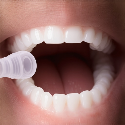 Hand filing the edge of an Invisalign aligner with a nail file during a dental care routine