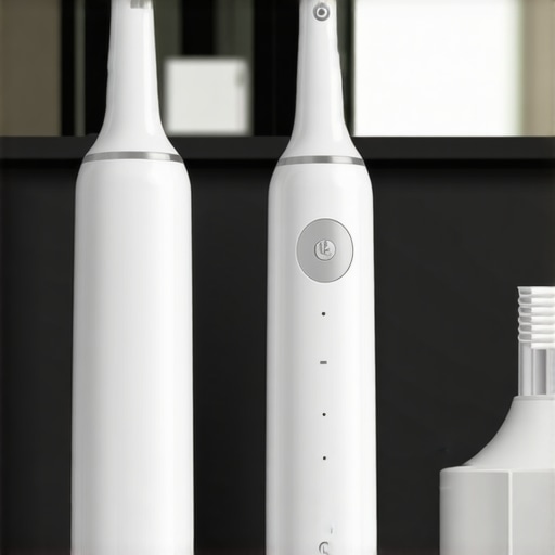 High-Tech Dental Tools for Long-Term Oral Care A close-up view of an electric sonic toothbrush and a water flosser ready for use on a bathroom counter.