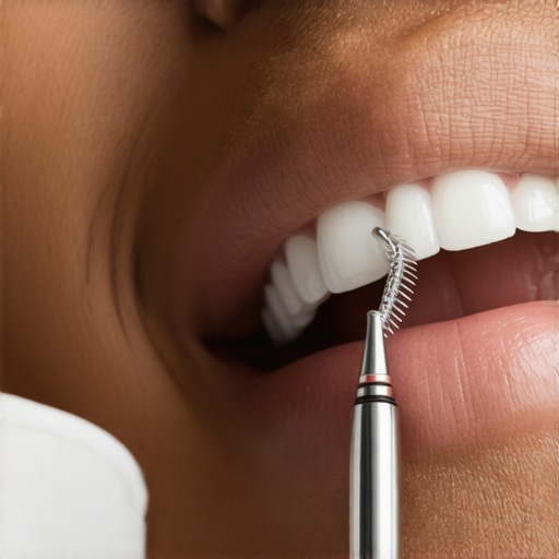 Person cleaning dental crowns and veneers with an ultrasonic scaler, demonstrating advanced maintenance tools.