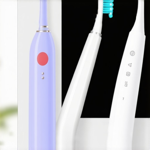 Modern Dental Maintenance Tools Sonic toothbrush, water flosser, and dental app interface used for effective oral health care.
