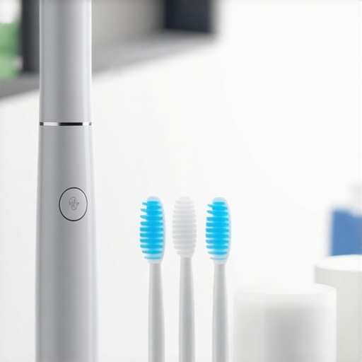 Modern Dental Tools for Healthy Smiles Ultrasonic toothbrush and interdental brushes on bathroom counter.