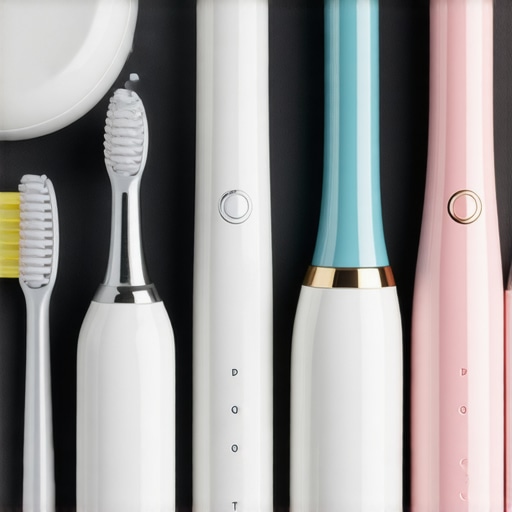 Modern Dental Tools for Oral Care Electric toothbrush, interdental brushes, and smart oral health device on a bathroom counter.