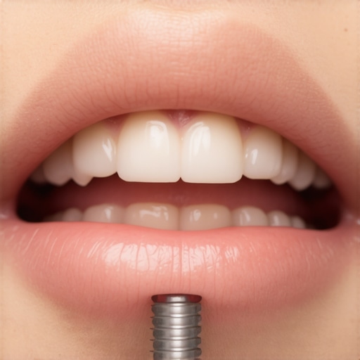 Monitoring Dental Implant Healing Person examining their dental implant area with a mirror
