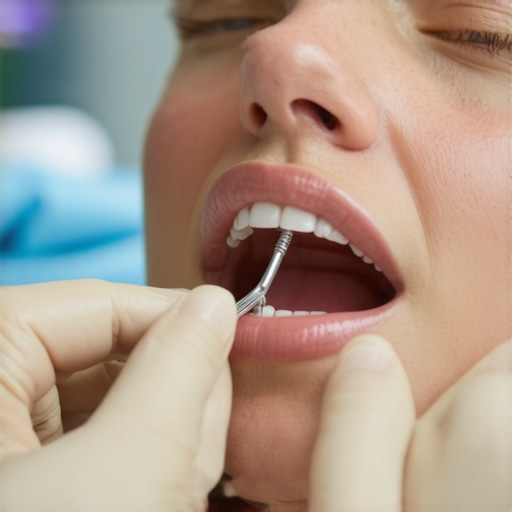 Person checking their mouth for signs of implant failure