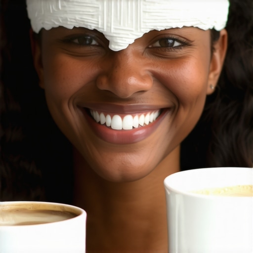 Smiling person with a porcelain crown holding a coffee mug