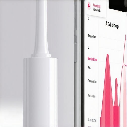 Smart Dental Tools in Action Person brushing teeth using electric toothbrush connected to a smartphone app.