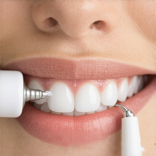 State-of-the-Art Dental Tools in Action Dentist using an intraoral scanner and ultrasonic cleaner during a dental checkup.