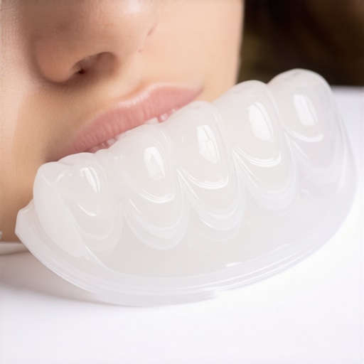 Person cleaning a dental retainer with an ultrasonic device to maintain oral health.