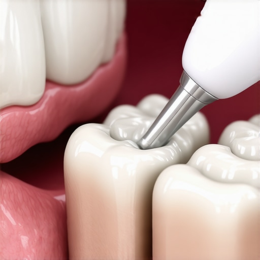 An ultrasonic toothbrush with soft brush heads cleaning dental crowns