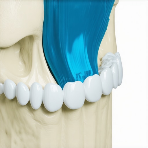 A digital 3D CBCT scan showing the complex internal structures of the jaw and teeth.