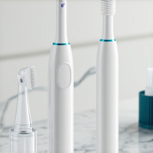 Advanced Dental Maintenance Tools A collection of professional dental tools including interdental brushes and aligners on a bathroom vanity.