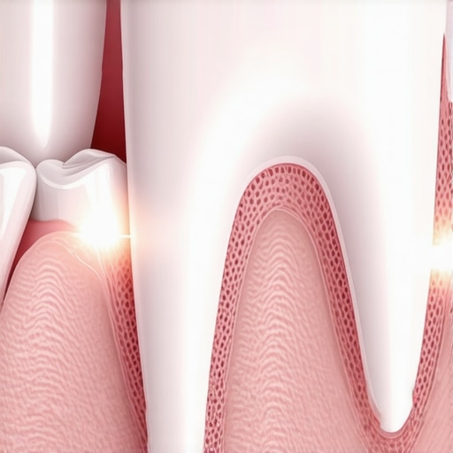 A detailed medical illustration showing where a dental crown meets the natural tooth at the gumline.