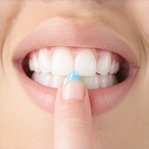 Applying desensitizing toothpaste directly to the gum line to soothe cold sensitivity.