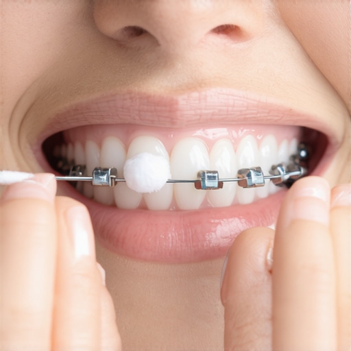 Close up of a person drying a dental bracket for wax application
