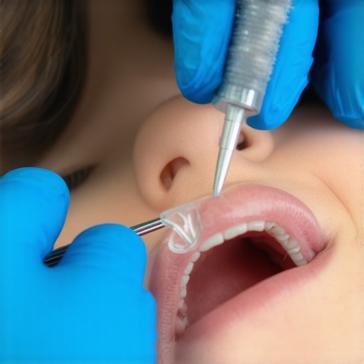 Applying Pediatric Dental Sealants A dentist applying a protective sealant to a child's molar to prevent cavities.