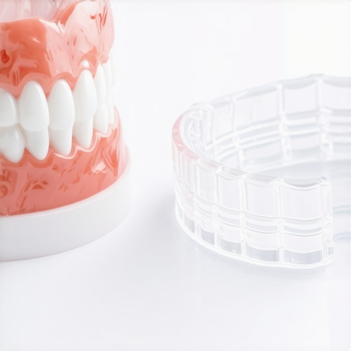 Close-up of a dental model illustrating how bite pressure affects a porcelain crown.
