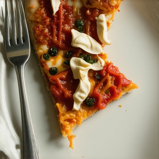 Small squares of pizza and cutlery on a plate for eating with a crown.