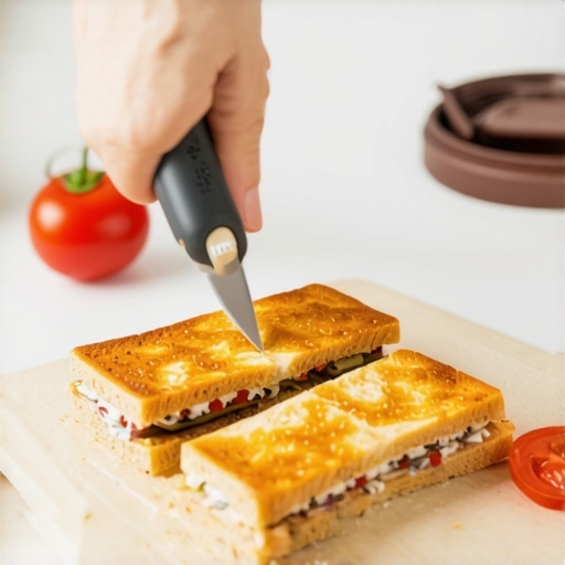 Bite-sized snack preparation for kids with braces Parent cutting a sandwich into small pieces to protect orthodontic brackets
