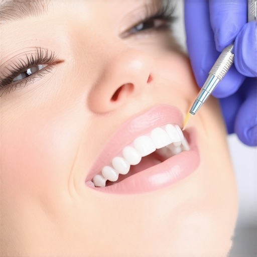 Checking Dental Crown Bite Alignment A professional dentist checking the occlusion and bite of a new dental crown using blue articulating paper.