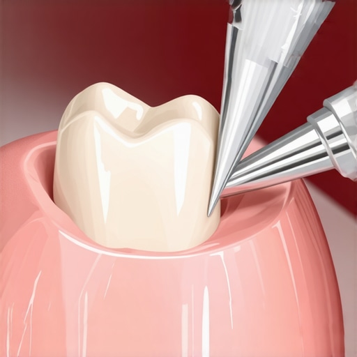 Checking Dental Crown Margins A dentist checking the fit of a porcelain crown margin.