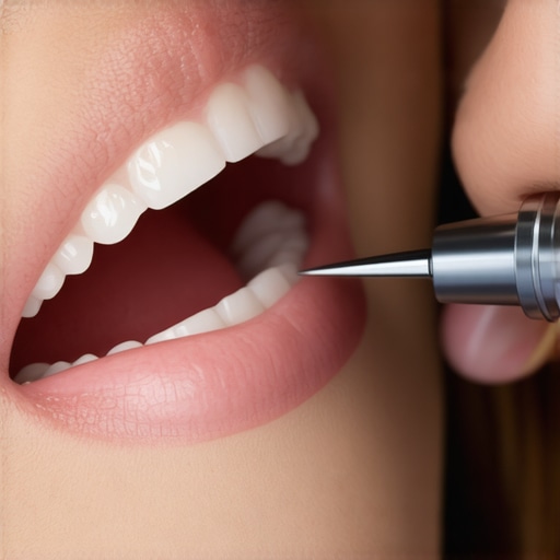 A dentist using a 3D scanner to ensure a crown fits perfectly within a patient's bite.