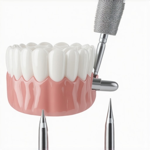 Close-up of a dentist checking the bite alignment of a new dental crown