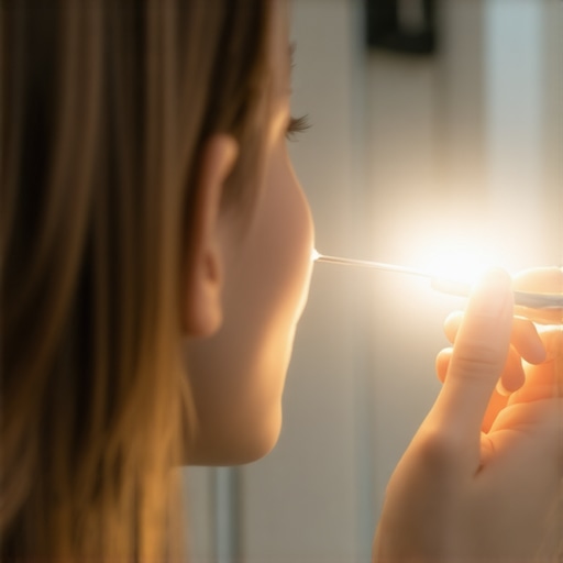 Checking teeth for stains or cavities at home Dental self-inspection using a mirror and light
