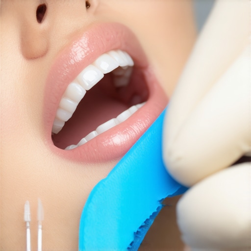 Checking the bite alignment of a dental crown A dentist using articulating paper to ensure a dental crown fits perfectly with the bite.