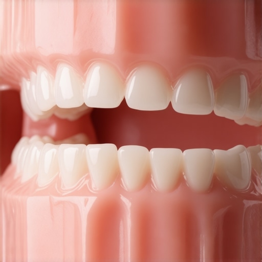 Close-up of a clear dental aligner showing the transition area near the gums.