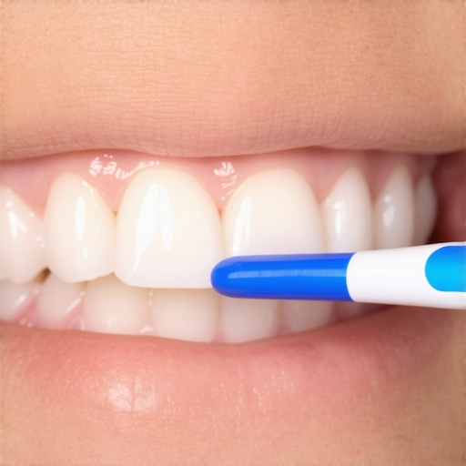 Correct Brushing Angle for Plaque Removal A toothbrush positioned at a 45-degree angle against the gums to illustrate the Bass brushing technique.