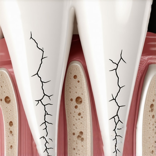 Micro-fractures in a tooth caused by an expanding silver filling illustrating the wedge effect.