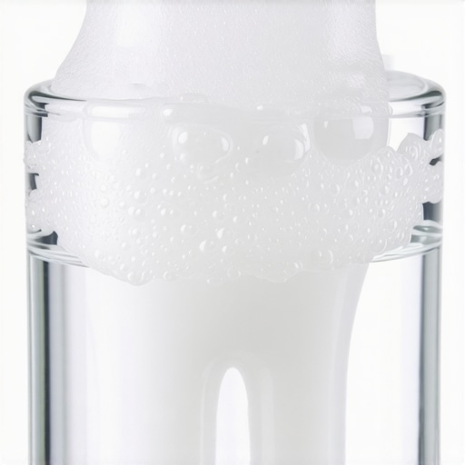 A dental night guard submerged in a bubbling hydrogen peroxide and water solution to remove yellow stains and bacteria.