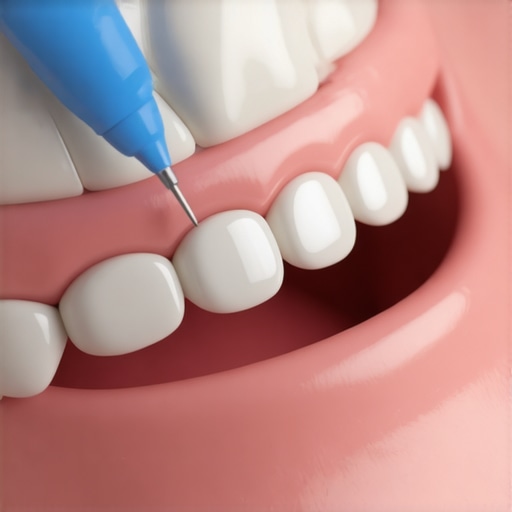 A dentist using articulating paper to identify high spots on a new dental crown.