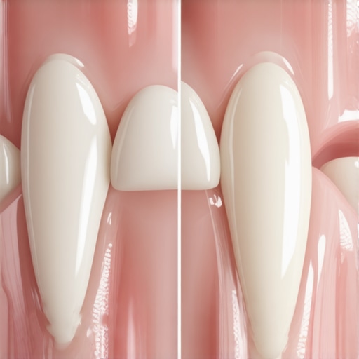 Close up of a dental crown and natural tooth demonstrating modern restorative materials.