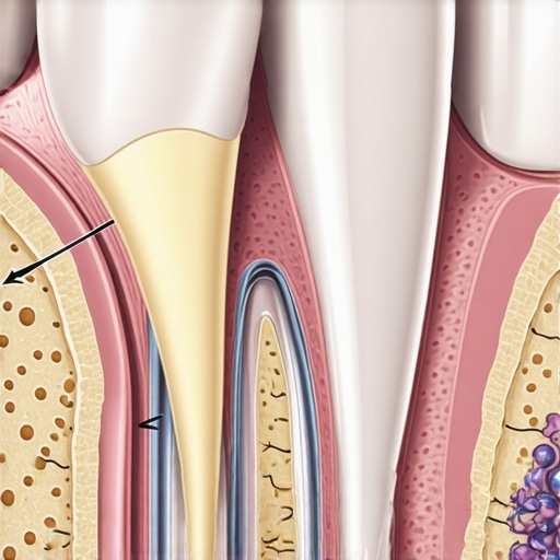 Detailed cross-section of a dental crown margin Illustration showing the margin between a dental crown and the natural tooth where bacteria often builds up.