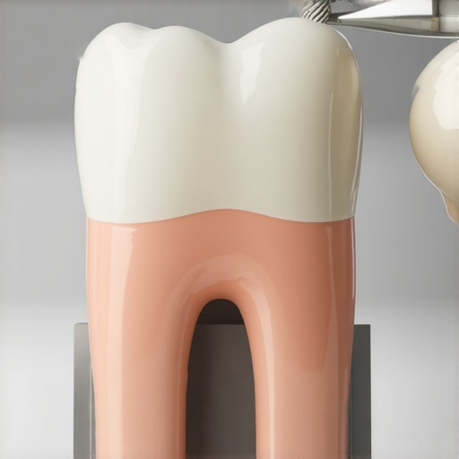 A dental model showing how a porcelain crown sits against the natural tooth and gum line.
