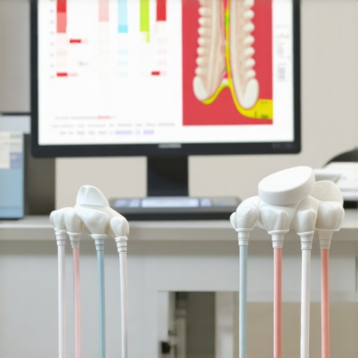 High-tech digital T-Scan sensor used for measuring dental crown bite pressure and alignment.