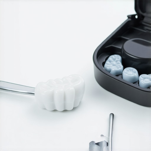 Essential Invisalign Maintenance Tools Close-up of aligner removal tool and silicone chewies on a white counter