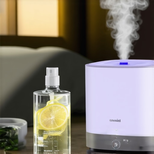 Essential Nighttime Hydration Tools A humidifier and water glass on a nightstand to prevent dry mouth.