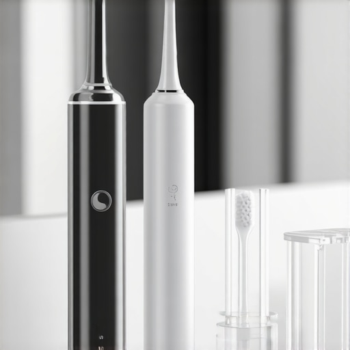 Modern high-tech oral hygiene tools on a bathroom counter