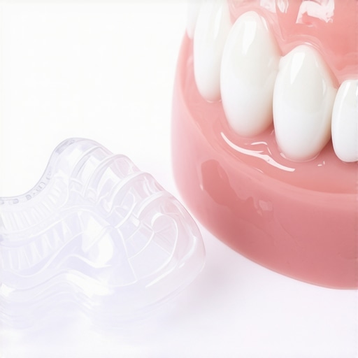 Expert dental restoration and aligner seating Close up of a professional dental crown and Invisalign tray being seated