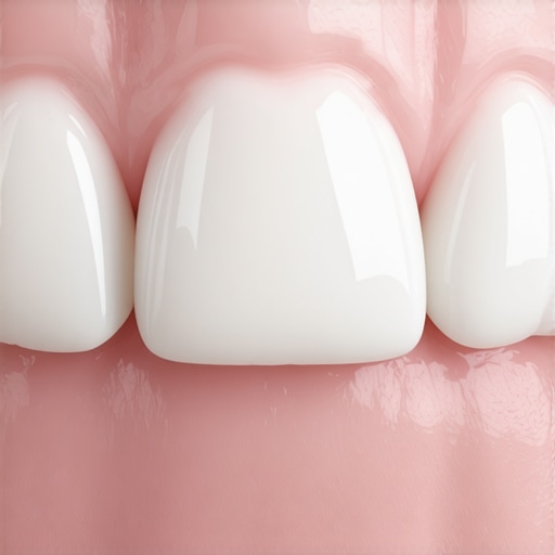 Healthy gum margin around a dental crown A close-up showing healthy gums around a dental crown to illustrate proper oral health maintenance.