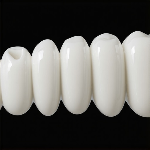 High-Quality Porcelain Crown Detail Close-up of a porcelain dental crown showing realistic tooth anatomy and texture on a dental model.