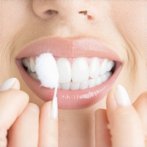 Identifying white spots on teeth using the dry test Person performing a dry test on teeth to identify white spots