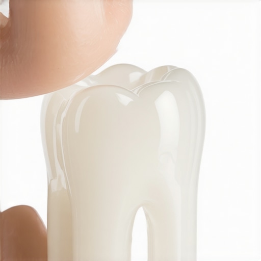 Invisalign Aligner and Dental Crown Interaction Close-up of an Invisalign tray fitting over a dental crown restoration.